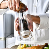 Manual Round Head Pepper Sea Salt Grinder Acrylic Acacia Wood Grinder Ceramic Core Kitchen Tool V1192-AZ-W-15186