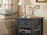 Grey Bedside Table with Wicker Basket V264-TAB-713C-LGR-1PC-1