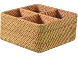 Natural Rattan 4 Compartments Cooking Utensil Silverware Organizer Holder Cosmetics Storage Box V1192-AZ-W-6968