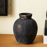 Rustic Ceramic Vase Wabi Table Centerpiece Office Farmhouse Flower Vase Black 12.7x12.7x15cm V1370-AZ4-15200