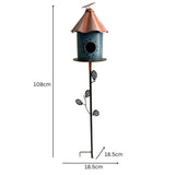 Birdhouse w Perched Bird on Leafy Garden Stake 42cm V637-30408BRD