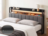 Artiss Double Headboard Charging Station Storage LED Light Grey Upholstered BED-HEAD-ZAK-D-BK