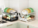 CARLA HOME 2-Tier Large Dish Drying Rack with Drainboard, Utensil Holder, Glass Hooks & Cutlery LSB-36211