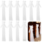 12PCS White Wedding Pew Bows with Long Tulle Tails, Big Pull String Chair Bows, Long-lasting V1369-AZ3-W-08722
