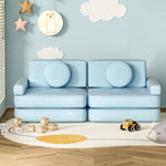 Artiss Sofa Bed 2 Seater Kid DIY Play Couch Velvet Blue SBED-E-VEL-02-BL-ABC