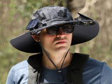 Dual Solar Fan Hat with Rechargeable Battery - Wide Brim UPF 50 Sun Protection Bucket Hat - Dark V888-ELOSUNG41729