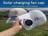 Grey Solar Powered Fan Hat - Breathable Mesh Cap with USB Rechargeable Cooling Fan, LED Display, V888-ELOSUNG56262-2
