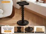 Solid Rubber Wood Side Table with Clover Shape Top, Small Space Saving End Table for Living Room V1341-ZY-CLOVERA4-BLACK