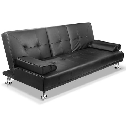 Artiss Sofa Bed 188CM Black PU Leather SBED-R1C-BK