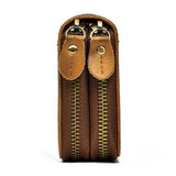Vegetable Tanned Distressed Top Grain Leather Double Zip Long Wallet, Vintage Genuine Leather V1232-SNB-NS-004