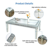 Silver Mirrored Coffee Table with Crushed Crystal Diamond Inlay Rectangular Center Table for Living V767-CJ-Z1831
