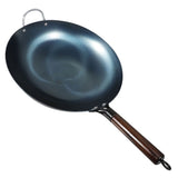 Heavy Duty Round Bottom Iron Wok with Wooden Handle - Stir Fry Pan for Daily Cooking and Kitchen Use V1370-AZ4-14111