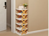 6-Tier Foldable White/Orange Shoe Rack, space-saving vertical design for entry halls, living rooms, V1106-KZDXJ003