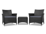 Gardeon 3PC Outdoor Bistro Set Patio Furniture Wicker Chairs Table Cushion All Black ODF-BISTRO-RATTAN-S-BK