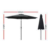 Instahut 3m Outdoor Umbrella Beach Pole Garden Patio Tilt Black UMB-POLE-3-TIL-BK