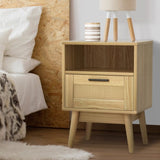 Artiss Rattan Bedside Table 1 Drawer with Shelf - REI Oak FURNI-G-BS-RAT-01-WD