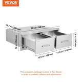 Outdoor Kitchen Drawers 30" W x 10" H x 20" D, Horizontal Double BBQ Access Drawers Stainless Steel V952-CTG30X10X20000001V0