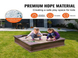 Sandbox with Cover, 48.6x48.6x12.4 in Square Sand Box, HDPE Sand Pit with 4 Corner Seating and V952-SXSLFXJCK000BU65WV0