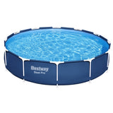 Bestway Swimming Pool 366x76cm Steel Frame Round Above Ground Pools w/ Filter Pump 6473L BW-POOL-366CM-56680