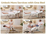 Zenses Beauty Bed with Stool, White, Adjustable Facial Massage Table, Tattoo Chair, Salon Services MT-CHR-F3-WH-80