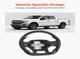 Steering Wheel for 2021-2024 Ford F150, Carbon Fiber Steering Wheel D-Shaped Flat-Bottom, Leather V952-QCFXPZYFTF15VL7EA001V0