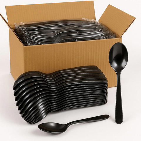1200x Reusable Plastic Spoons Cutlery Bulk BPA Free Extra Strong - Gloss Silver V563-PC1855S-50-1BOX