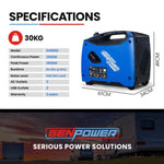 GENPOWER Inverter Generator Portable 3.5kW Max Petrol Pure Sine Wave Camping Power Station Blue V219-GENINVGPRA6MB