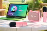Mini Karaoke Machine Toys Gifts Portable MP3 Player with 2 Wireless Microphone - Pink V1263-JX-6300-3