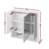 Cefito Bathroom Mirror Cabinet Medicine Adjustable Shelves Wall Hung 700x750mm White BV-MC-7075-WH