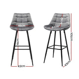 Artiss 2x Bar Stools Velvet Chairs Grey BA-K-0222-GYX2