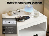 Artiss Bedside Table LED Nightstand Charging Station 2 Drawers - White FURNI-N-BS05-LED-WH
