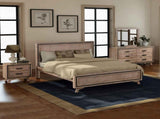 4 Pieces Bedroom Suite Queen Size Silver Brush in Acacia Wood Construction Bed, Bedside Table & V43-BDS-SSH-4PC-DRS-Q