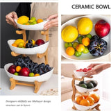 CARLA HOME 3-Tier Plastic Fruit Bowl Basket with Bamboo Stand for Kitchen Counter, Snack Tray, V178-36196