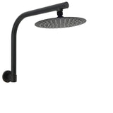 Matt Black 8" Stainless Steel Round Rain Shower Head & Gooseneck Swivel Wall Arm Set V1233-A619BKSR108B