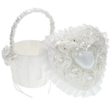 7 * 7 inches White Heart Ring Bearer Pillow and Satin Flower Girl Basket Wedding Decoration Supplies V1294-YM0901-H23265