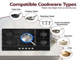 Devanti 90cm Gas Cooktop 5 Burner LPG NG Tempered Glass Hob Black CT-GAS-5B-L-BK