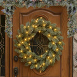 Christabelle 61cm Christmas Wreath Snowy Stamford Spruce with Coloured LED Lights Front Door De 112_NATSS61