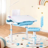 Keezi Kids Table and Chair Set Adjustable Study Desk w/ LED Lamp Reading Blue KTC-A-STU-PL-BL