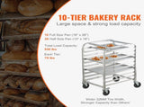 Bun Pan Rack, 10-Tier Commercial Bakery Racks with Brake Wheels, Aluminum Racking Trolley Storage V952-MBPJLZCCHC1058T4RV0