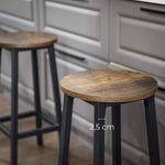 Set of 2 Bar Stools with Sturdy Steel Frame Rustic Brown and Black 65 cm Height V178-11109