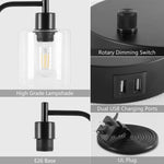 2x Pack Industrial Table Lamp with 2 USB Port for Bedside Nightstand Desk and Living Room Office V178-14759