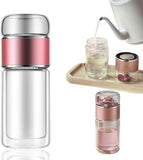 Double Wall Glass Tea Infuser Bottle Tumbler - 12oz/350ml Leakproof Travel Mug with Stainless Steel V1258-DP02-F-869