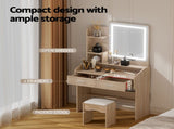 Artiss Dressing Table Set Stool Led Wood FUR-V-DRESS03-LED-WD-AB