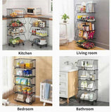 CARLA HOME Metal 5-Tier Rolling Vegetable and Fruit Basket Cart Stand for Kitchen LSB-36139