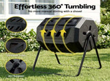Gardeon Compost Bin Dual-Chamber 160L Composter Tumbler Rotating Garden Recycle Food Waste CBIN-DUAL-TBL-BK
