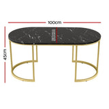 Artiss Coffee Table Marble Effect Black FUR-S-COF09-MB-BK