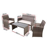 Gardeon 4 PCS Outdoor Sofa Set with Storage Cover Rattan Chair Furniture Grey ODF-RATTAN-4PC-AB-GE-COVER