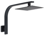Matt Black 8" Square Thin Rain Shower Head Brass Gooseneck Wall Arm Watermark V1233-A602BKSS108B