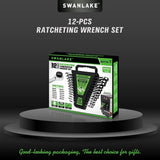SWANLAKE 12Pcs Metric Ratcheting Spanner Set 6-18mm CR-V Steel 72-Tooth Holder V465-66114