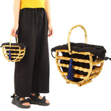 Handmade Bamboo Bag Women Handbag Hollow Tote Beach Bag with Tassel Decor for Travel V1294-YM0901-3117200086911
